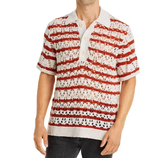 Summer Custom See Through Crochet Tops Cotton Polo Knit Shirt Men's Sweaters