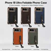 Funda de Teléfono con Textura de Cuero Retro para iPhone 18 Fold, Funda Protectora Anticaídas con Correa de Mano, Funda para iPhone 18 Fold con Protector de Pantalla