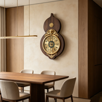 Horloge murale vintage orientale avec cadre en noyer en forme de gourde, décor d'éléphant en laiton, horloge silencieuse pour la décoration de la maison et du salon