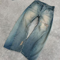 Pantalon en jean délavé de haute qualité avec logo personnalisé avec poche arrière bouton surdimensionné droit Streetwear jeans baggy pour hommes