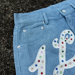 Custom Embroidery <b>Patch</b> Crystal logo Design Denim Jorts <b>Shorts</b> for <b>Men</b> Summer Wear High Quality Blue Denim Jeans <b>Shorts</b> <b>Men</b> - Product Image 3