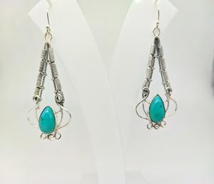 ต่างหูเงินแท้ 925 ประดับด้วยพลอยเทอร์ควอยซ์ธรรมชาติ ทำมือ สไตล์โบฮีเมียน วินเทจ สำหรับผู้หญิง ขายส่งจากผู้ผลิต - Product Image 1