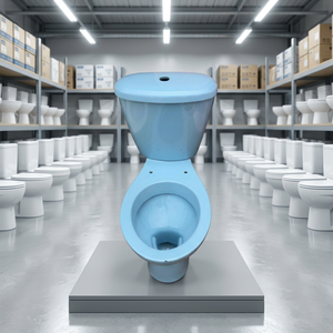 Blue Ceramic Two Piece Water Closet Dual Flush P <b>Trap</b> Floor Mounted Bathroom Commode Sanitary Ware - Product Image 2