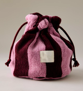 Wholesale Custom Logo Ladies <strong>Drawstring</strong> Cosmetic <strong>Makeup</strong> Pouch Women Terry Cotton Green Stripe Wash <strong>Bag</strong> for Summer - Product Image 1