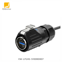 Conector USB Macho-Hembra E-Weichat LP24 USB3.0 IP67 Resistente al Agua con Función de Carga y Transferencia de Datos, Negro