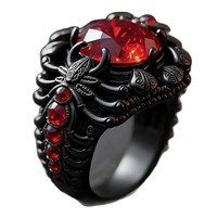 Bagues pour hommes en zircon rouge avec incrustation latérale en forme de scorpion, ton noir canon, bijoux punk rock au style unique, vente en gros