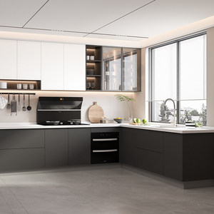 Modern Minimalist White Kitchen <b>Cabinet</b> Custom Solid Wood Kitchen Furniture LED Light - Product Image 3
