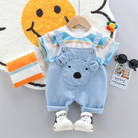Ensemble de vêtements unisexe à rayures pour garçons, 2 pièces, en coton, combinaison décontractée en jean pour bébés filles, ensembles de vêtements pour bébés garçons