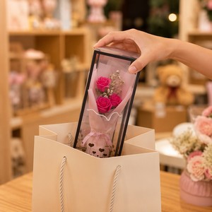 Boîte transparente, mini bouquet de roses artificielles préservées, fleurs séchées Baby Breath, cadeau de mariage ou de la Saint-Valentin, vente en gros - Product Image 5