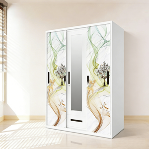Lemari Pakaian Logam Bermotif 3 Pintu, Lemari Baja, Lemari Besi dengan Laci dan Cermin untuk Kamar Tidur - Product Image 1