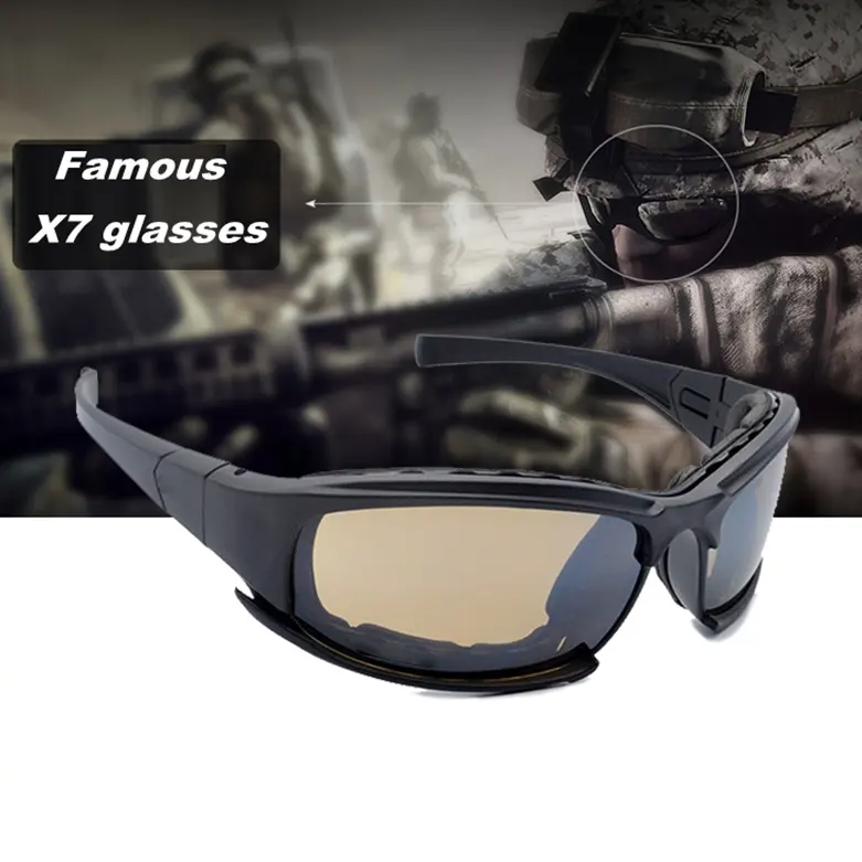 Alto anti-impacto x7 Tactical Goggles Óculos De Sol Homens Caça Tiro Eyewear Original Box 4 Lentes