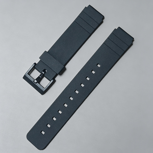 Bracelet de montre en caoutchouc souple et étanche avec boucle métallique, ultra-fin, de remplacement, 16 mm, extrémité incurvée, noir - Product Image 1