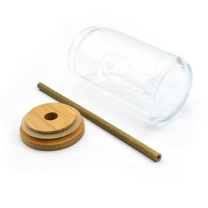 Wholesale 16oz Drinking Juice Glass Cup with <b>Bamboo</b> Lids and <b>Bamboo</b> <b>Straw</b> - Product Image 3