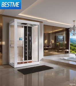 BESTME italien de luxe 1 <span class=keywords><strong>personne</strong></span> carré moderne cabines de <span class=keywords><strong>douche</strong></span> à vapeur porte coulissante à fermeture douce garantie de 3 ans cadre hôtel appartement - Product Image 1