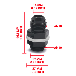 Raccord de carburant traversant AN10, connecteur mâle en aluminium à raccordement évasé avec écrou de blocage et rondelles en téflon pour système de réservoir de carburant de course - Product Image 1