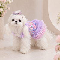 Vestido para Mascotas con Diseño Floral Pastel, Corsé con Flores 3D y Falda de Tul con Volantes en Capas para Perros Pequeños, Ropa para Mascotas con Logotipo Personalizado