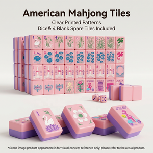 Ensemble de Mahjong Américain Pliable Rose de Luxe avec Motifs Tour Eiffel de Paris et Chiffres Arabes, Portable et Résistant à l'Eau pour un Style Élégant - Product Image 1