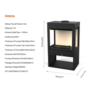 Poêle à <span class=keywords><strong>bois</strong></span> de 9KW à trois côtés en verre avec grande fenêtre de visualisation et performance hors du commun Poêle à <span class=keywords><strong>bois</strong></span> intérieur Cheminée - Product Image 3