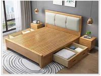 Lit de rangement moderne de luxe en bois massif, pliable, taille Queen et King, avec mobilier de chambre élégant