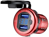 QC 3.0 36W double chargeur de voiture USB 12V prise étanche en métal avec voltmètre support de téléphone polyvalent 12-24V