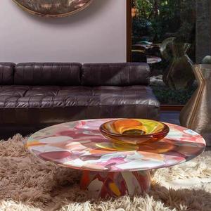 Table d'appoint avec peinture à l'huile en PRF peint à la main de conception fractale moderne Table à manger ovale élégante et créative Meubles pour villa stable - Product Image 6