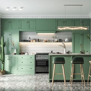 Armoires de cuisine sur mesure de style américain, cuisine à concept ouvert, comptoirs en quartz et étagères ouvertes multifonctionnelles - Product Image 2