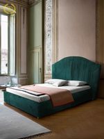 Italienisches Luxuriöses Modernes Bett aus Mattleder, Großes Flaches Bodenbett für Villen, Weitflächiges Softbett für Hauptschlafzimmer