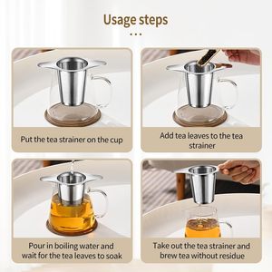 Premium Customized Logo Double Handle Fine Mesh Loose Leaf <b>Infuser</b> <b>Tea</b> Strainer Filter with Lid - Product Image 6