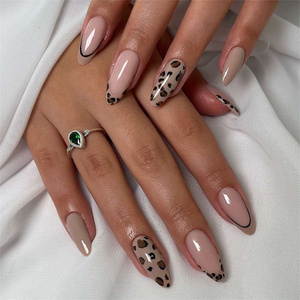 Tendance hivernale : <span class=keywords><strong>Ongles</strong></span> français noirs et dorés, imprimé léopard, 24 pièces, <span class=keywords><strong>ongles</strong></span> <span class=keywords><strong>en</strong></span> ABS à presser avec boîte d'emballage - Product Image 3