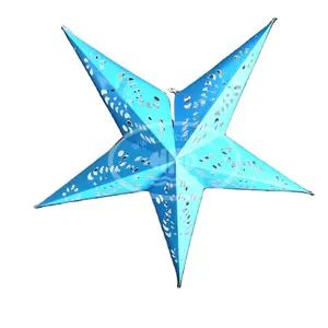 Linterna de estrella de papel troquelado azul cielo, linterna de estrella de papel perforado