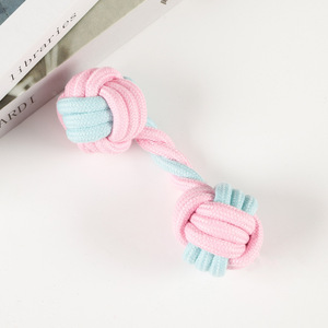 ของเล่นเชือกสำหรับสุนัข ของเล่นกัดแทะได้ ทนทานต่อการกัด ทำจากผ้าฝ้าย สำหรับลูกสุนัขขนาดเล็ก กลาง ใหญ่ รูปทรงดัมเบล หลายสี 18 ซม. 90 กรัม - Product Image 1