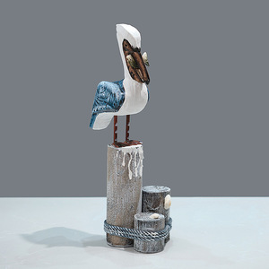 Figura de pelícano de madera, 2 uds., decoración del hogar mediterránea, adorno para sala de estar - Product Image 2