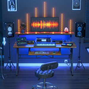 Bureau <span class=keywords><strong>de</strong></span> studio musical, poste <span class=keywords><strong>de</strong></span> production musicale avec prises <span class=keywords><strong>de</strong></span> courant et éclairage LED, table <span class=keywords><strong>de</strong></span> studio d'enregistrement pour producteurs musicaux - Product Image 2