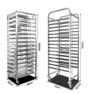 अनुकूलित 304 स्टेनलेस स्टील बेकरी ट्रे रैक ट्रॉली 40*60 बेकिंग ट्रे रिमूवेबल चार पहिया बंक रैक हैंड कार्ट - Product Image 1