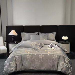Parure de lit de luxe léger 60S en coton lavé et soie, broderie florale en relief, pliée, 300TC, portable, 4 pièces, taille King/Queen, polyester, qualité hôtelière - Product Image 3