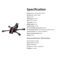 Cadre HGLRC Sector X5/D5 FR - Cadre de drone FPV de 5 pouces compatible avec O3, idéal pour le freestyle et la course