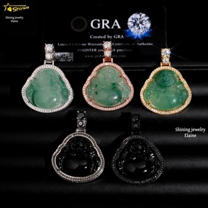 <span class=keywords><strong>Pendentif</strong></span> Bouddha en <span class=keywords><strong>Jade</strong></span> Vert Personnalisé Hip Hop en <span class=keywords><strong>Argent</strong></span> Sterling 925 de Luxe avec Diamants Moissanite de Couleur D VVS - Product Image 1