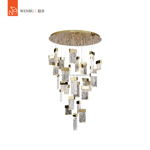 Lustre rond de luxe en acier inoxydable de haute qualité, verre artisanal - Product Image 1