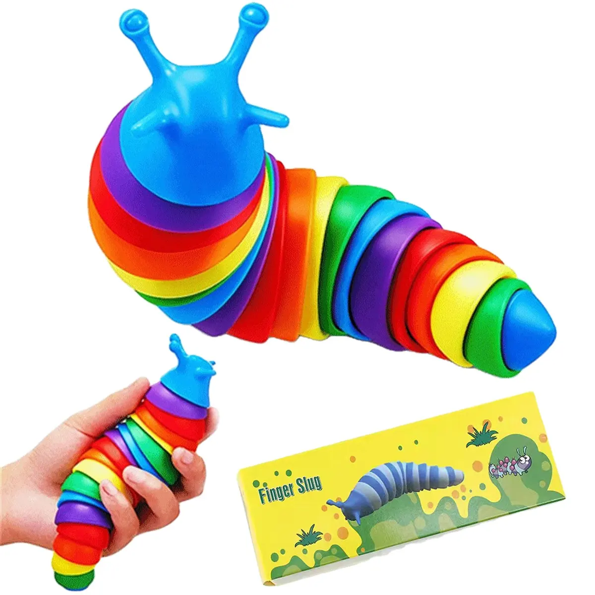 Penjualan laris mainan anak-anak stres pelangi bayi kecil kreatif pereda sensorik permainan ujung jari siput ulat lucu mainan menyenangkan