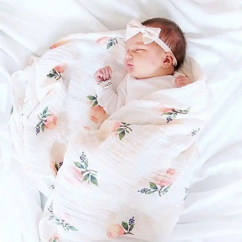 بطانية من القطن للأطفال حديثي الولادة يمكن ارتداؤها حسب الطلب من فئة A بطباعة Bamboom100 %