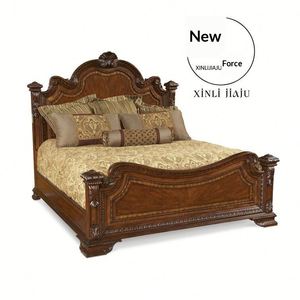 Base de Cama de Madera con Acabado en Nogal Oscuro, Cabecera Panelada y Postes de Esquina para Dormitorio - Product Image 5