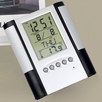 Jam Meja Digital LCD Hadiah Desktop dengan Alarm Musik, Kalender, dan Tempat Pena