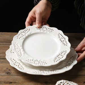 NOUVEAU <span class=keywords><strong>Assiette</strong></span> <span class=keywords><strong>à</strong></span> dîner <span class=keywords><strong>creuse</strong></span> en céramique blanche gaufrée européenne Pain Gâteau Pâtes Dessert Salade de fruits Plateau de service Vaisselle de restaurant - Product Image 5