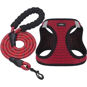 Gratis Monster Designer Neopreen Hond Harnas Custom Logo Reflecterende Huisdier Band Service Outdoor Reflecterende Dog Harness En Leash Set