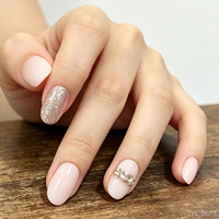 24 faux ongles autocollants en ABS, forme fraise, cerise, amande, avec paillettes et strass, amovibles, pour décoration des ongles