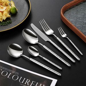Ensemble de couverts réutilisables en acier inoxydable 18/10 de qualité supérieure, poli miroir, design martelé, cuillère, fourchette, pour mariages, banquets, événements - Product Image 6