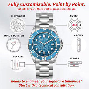 <span class=keywords><strong>Montre</strong></span> automatique de plongée 8215 avec lunette en aluminium personnalisée, cadran en météorite Tenmoku pressé à l'huile, 10 ATM, fabrication OEM - Product Image 2
