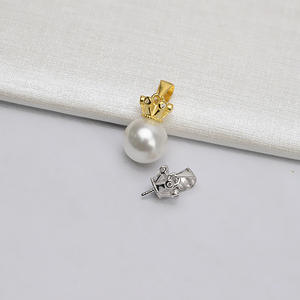 Pendentif Couronne en Argent S925, Accessoires de Bijoux DIY pour Femmes, Pendentif avec Plateau Vide Semi-Fini 704 Charmes, 8-15mm - Product Image 2