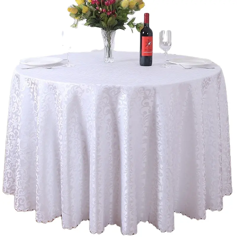 Housse de table à manger motif doubleJacquard nappe rectangulaire ronde mariage nappe blanche pour événements fête