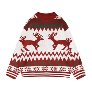 Christmas gifts Couple costume sweater autumn and winter loose double deer round neck Christmas tree sweater wholesale